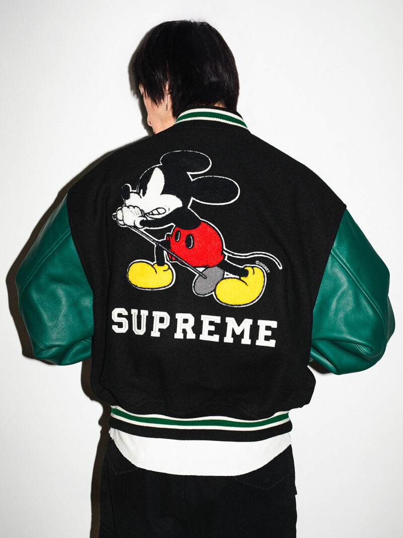 Supreme（シュプリーム） 2025FW Week8 Number (N)ine®/Mickey Mouse Varsity Jacket 着用画像：着画