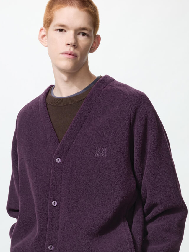 UNIQLO x NEEDLES（ユニクロ×ニードルズ） フリースオーバーサイズカーディガン パープル