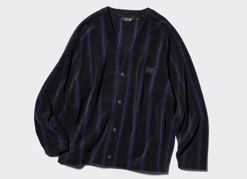 UNIQLO x NEEDLES（ユニクロ×ニードルズ） フリースオーバーサイズカーディガン ブラック×パープル