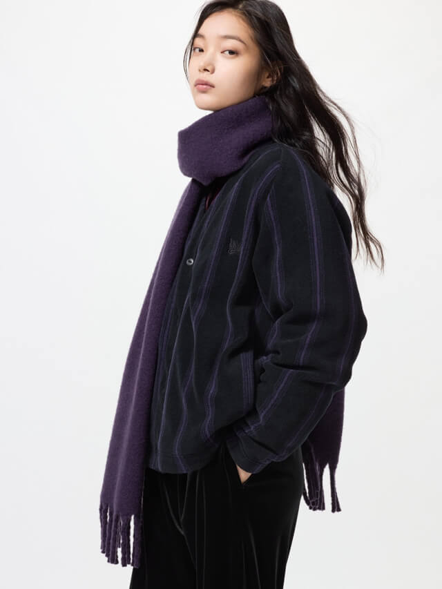 UNIQLO x NEEDLES（ユニクロ×ニードルズ） フリースオーバーサイズカーディガン ブラック×パープル