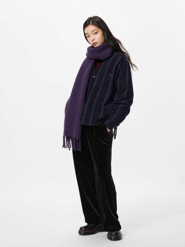 UNIQLO x NEEDLES（ユニクロ×ニードルズ） フリースオーバーサイズカーディガン ブラック×パープル