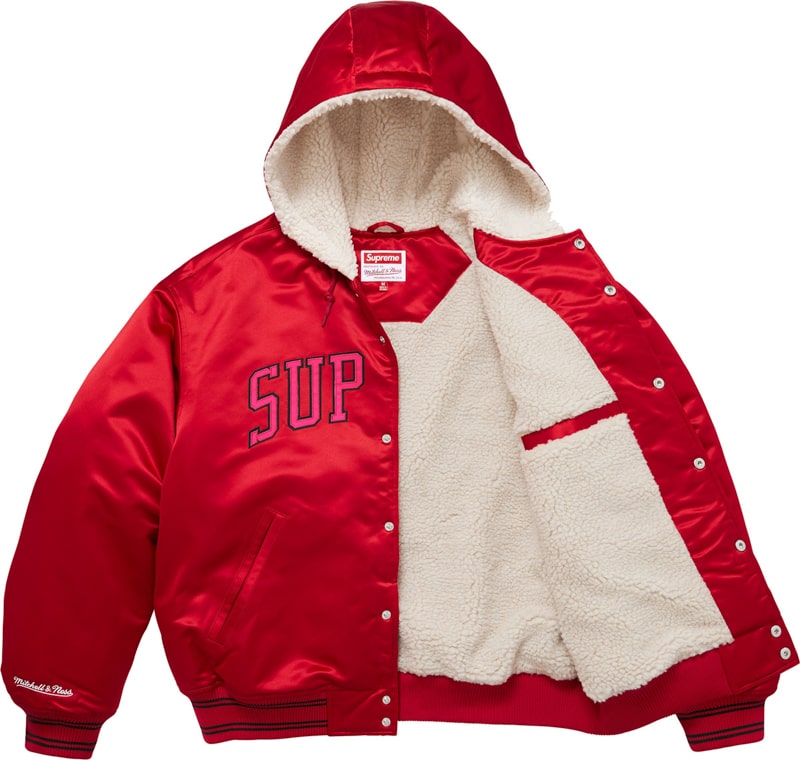 Supreme（シュプリーム） 2025FW Weel11 Supreme®/Mitchell & Ness® Lined Hooded Satin Varsity Jacket