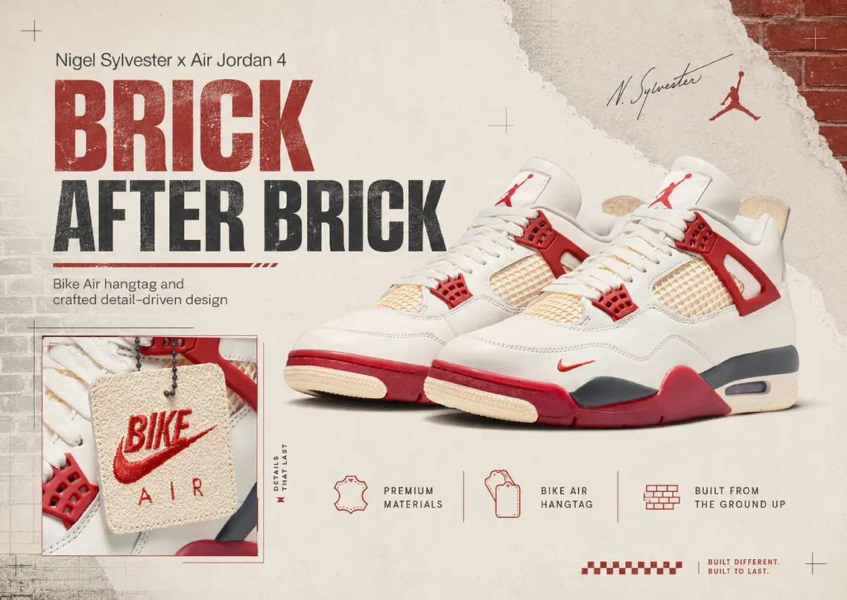 Nigel Sylvester x Air Jordan 4 “Brick After Brick”｜抽選・デザイン